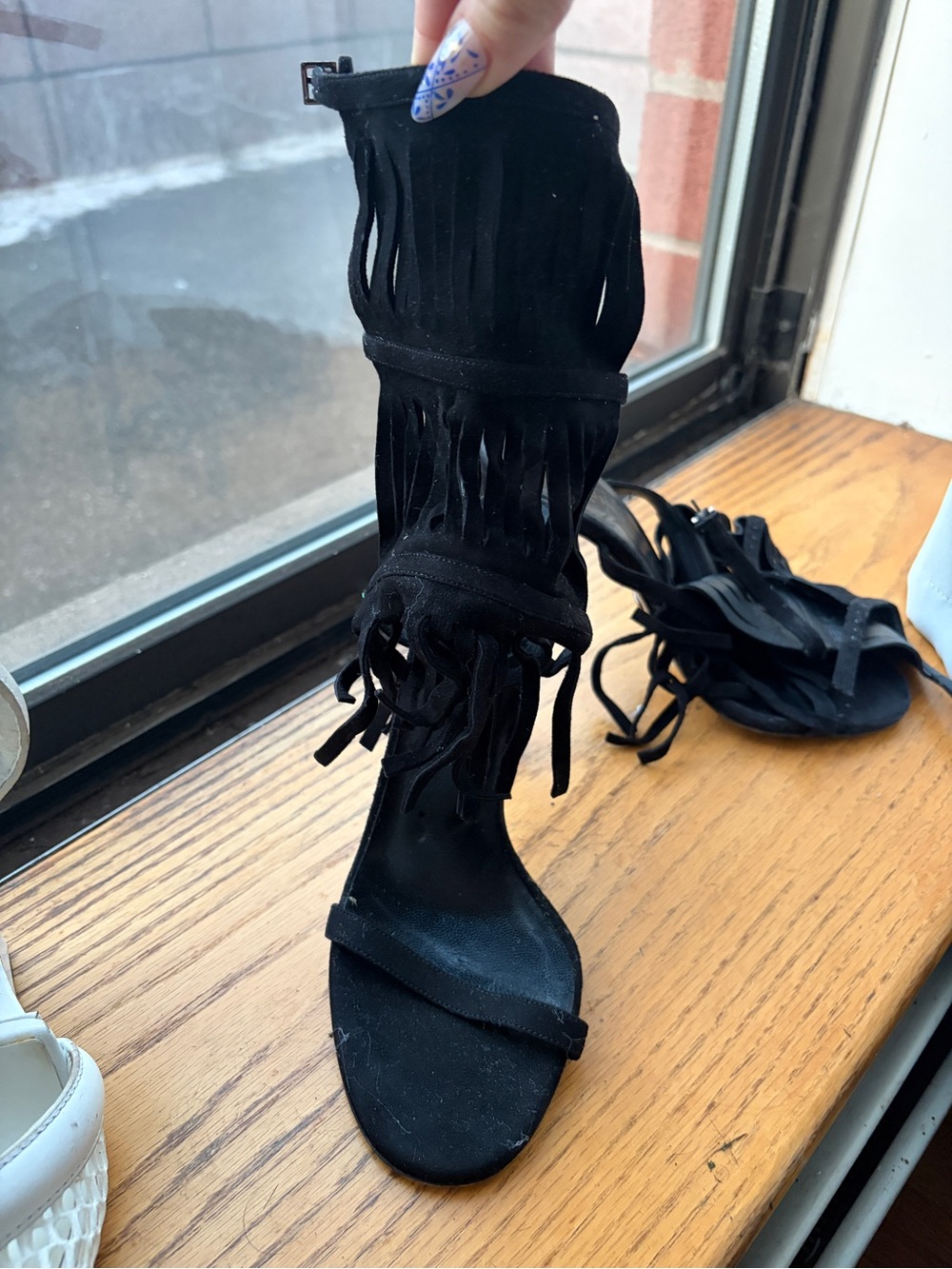 Gucci Black Suede Fringe Stiletto Sandals - Picture 3 of 8